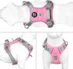 PHOEPET No Pull Dog Harness, Unique Colors Reflective Adjustable Dog Vest, with Soft Training Handle Metal Clips for Small Medium Large Dogs (Baby Pink Base & Grey Straps,XL)