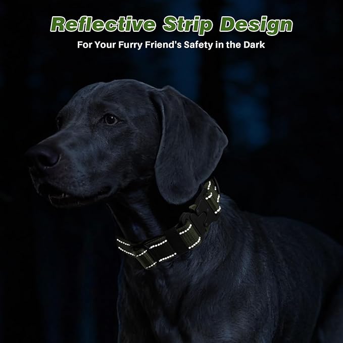 WINGOIN Tactical Dog Collar with AirTag Holder, Reflective Dog Collar for Large Dogs, Metal Buckle, Heavy Duty, Nylon Control Handle for Hunting, Training, Walking, Green, XL