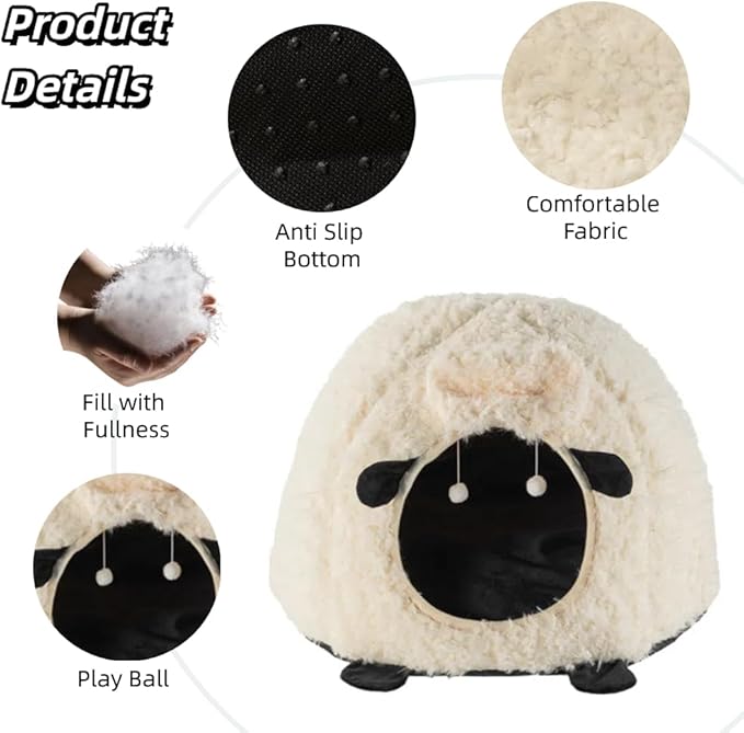 Lamb Shape Cat House Sheep Shape Cat Cave Bed Semi-Enclosed Cave-Style Warm Cat House Pet Nest for Cats Small Dogs