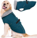 Lelepet Warm Dog Coats for Large Dogs Waterproof Dog Winter Jacket Reflective Pet Fleece Vest Windproof Cold Weather Coats with Adjustable Buckle & Leash Hole, Dark Green, XL