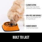 GORILLA GRIP Patented BPA Free Slow Feeder Dog Bowls, 4 Cup Interactive Puzzle Toy for Dogs and Cats Food Training Enrichment, Keeps Pets Busy and Prevents Puppy Overeating, Large Breeds, Orange
