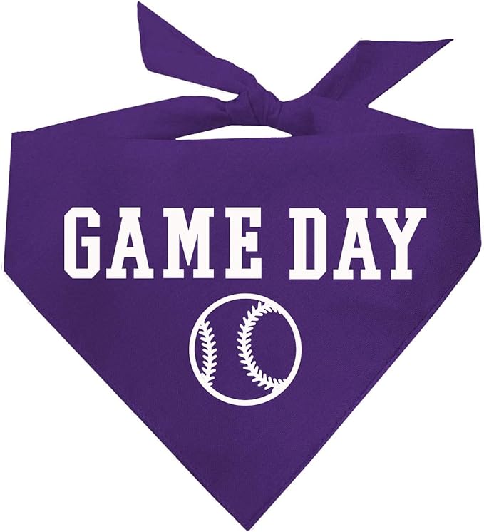 Game Day Dog Bandana | 100% Cotton Adjustable Triangle | Made in USA | Baseball| Sports | Biggest Fan | Game Day | Purple, X-Small (1054)