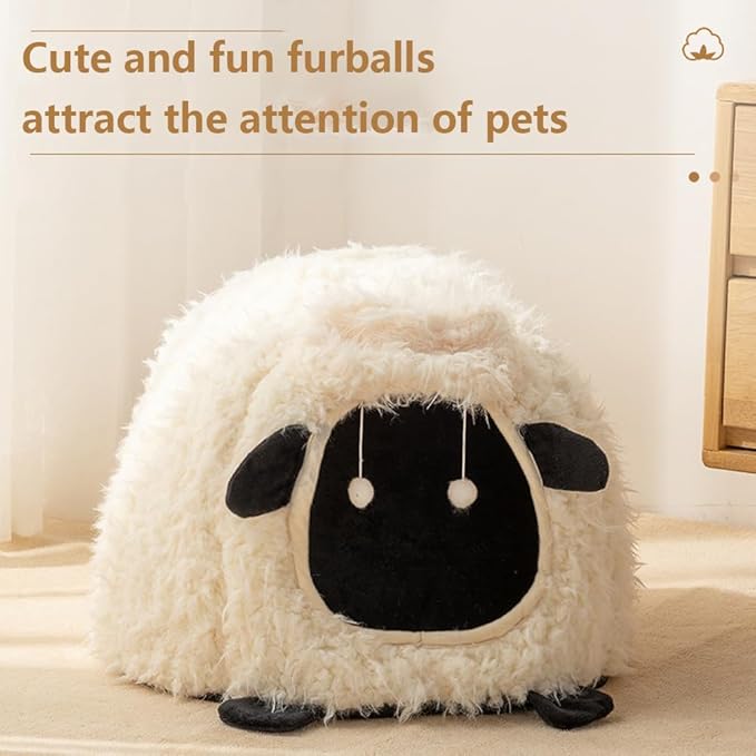 Lamb Shape Cat House Sheep Shape Cat Cave Bed Semi-Enclosed Cave-Style Warm Cat House Pet Nest for Cats Small Dogs