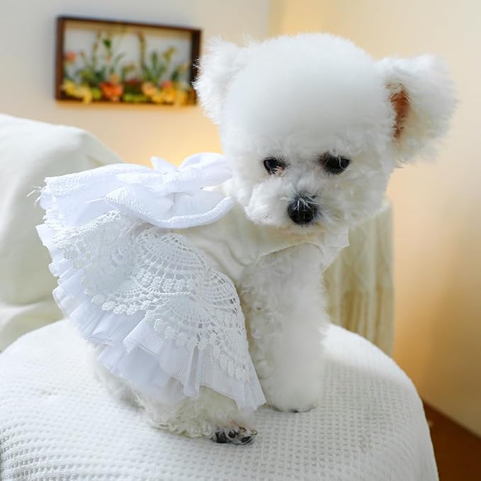Furbabycare® Elegant Sweet Fashion Puppy Dog Blingbling Princess Skirt Pet Dog Lace Cake Camisole Tutu Dress F-White-2 X-Small