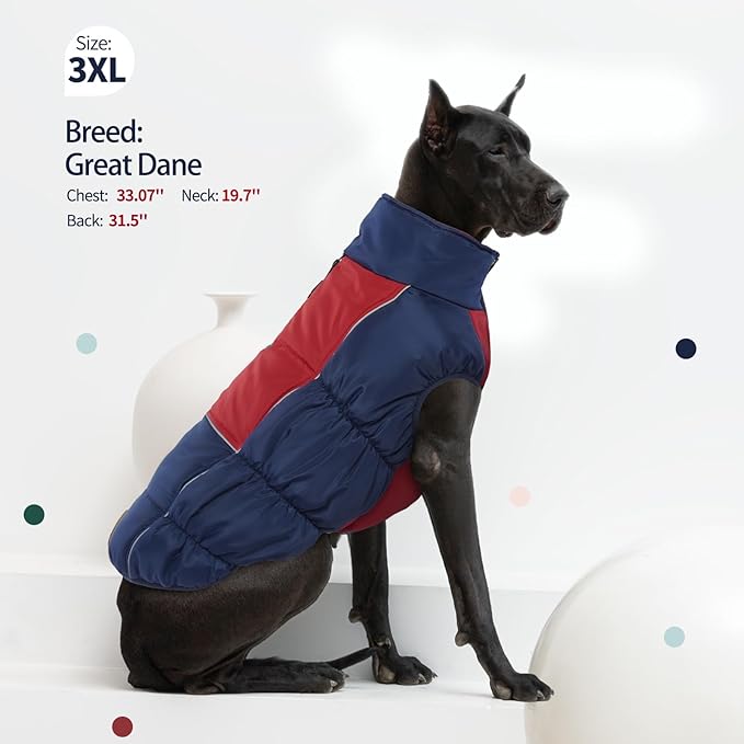 IECOii Large Dog Coat,Dog Jackets For Large Dogs Windproof Waterproof,Dog Winter Coat With Easy On Front Zipper,Thick Dog Fleece Vest With Harness Hole,Cold Weather Dog Snow Jacket For Large Dog,Large