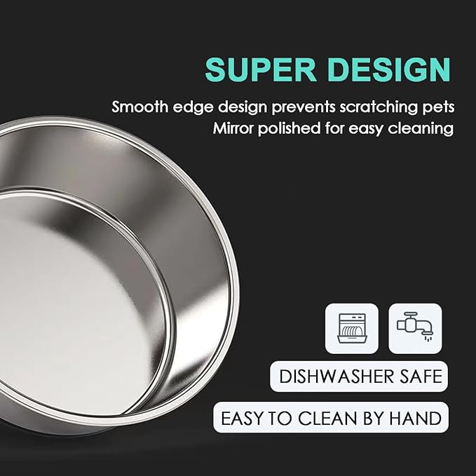 Deep Stainless Steel Non-Skid Dog and Food Bowls, Each Holds Up to 2 Cups, Set of 2 Packs(5.5 x 1.9 Inches)