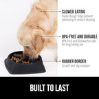 GORILLA GRIP Patented BPA Free Slow Feeder Dog Bowls, 4 Cup Interactive Puzzle Toy for Dogs and Cats Food Training Enrichment, Keeps Pets Busy and Prevents Puppy Overeating, Large Breeds, Black