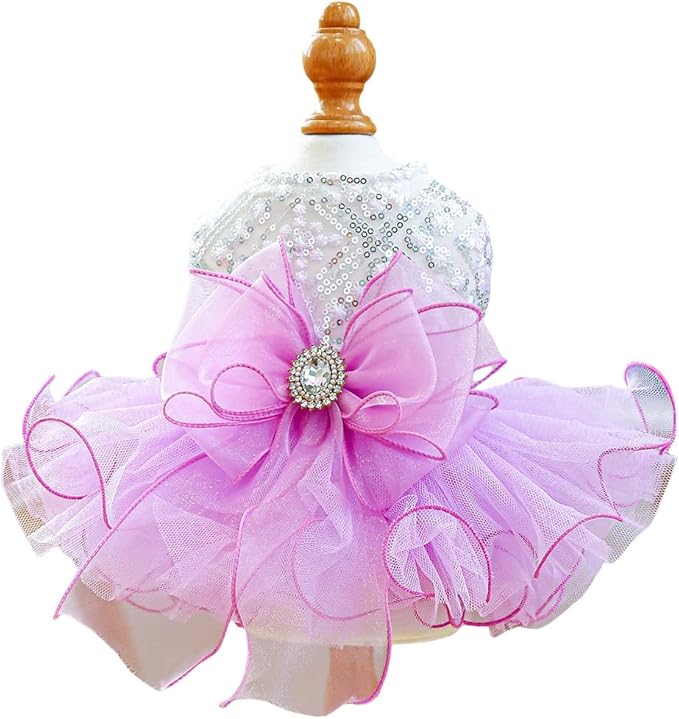 Furbabycare® Elegant Sweet Puppy Dog Blingbling Princess Skirt Pet Dog Lace Cake Camisole Tutu Dress A-Purple Medium