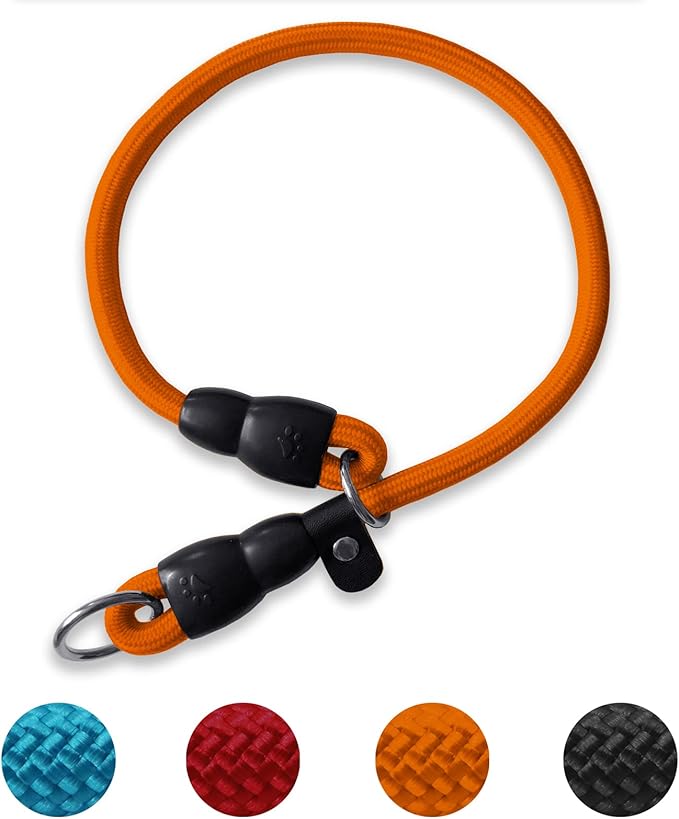 LOS ANDES Dog Slip Collar with Slidable Stopper, No Pull Choker Training Martingale Collar for Small Medium Large Dogs, Nylon, Orange, L (25 in x 12 mm)