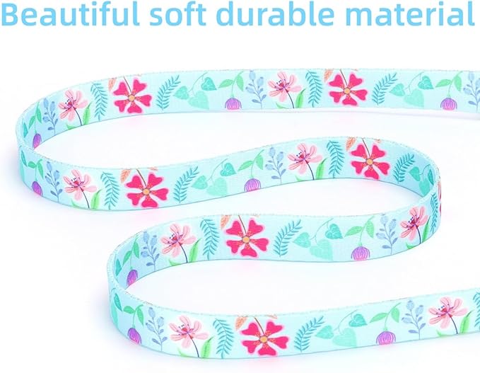 Dog Collar with Leash Airtag Holder Case Set - Dog Collars for Male Female Boy Girl Puppy X-Small Small Medium Large Dogs Walking Running Training - Verdure Daisy/M