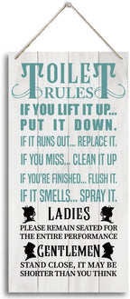 Bathroom Rules Wood Decor Sign, Toilet Rules, Hanging Printed Wooden Plaque Décor, Funny Bathroom Wall Décor, Vintage Bathroom Decor, Toilet Wall Decor Signs, Restroom Wooden Hanging Sign 12x 6inch