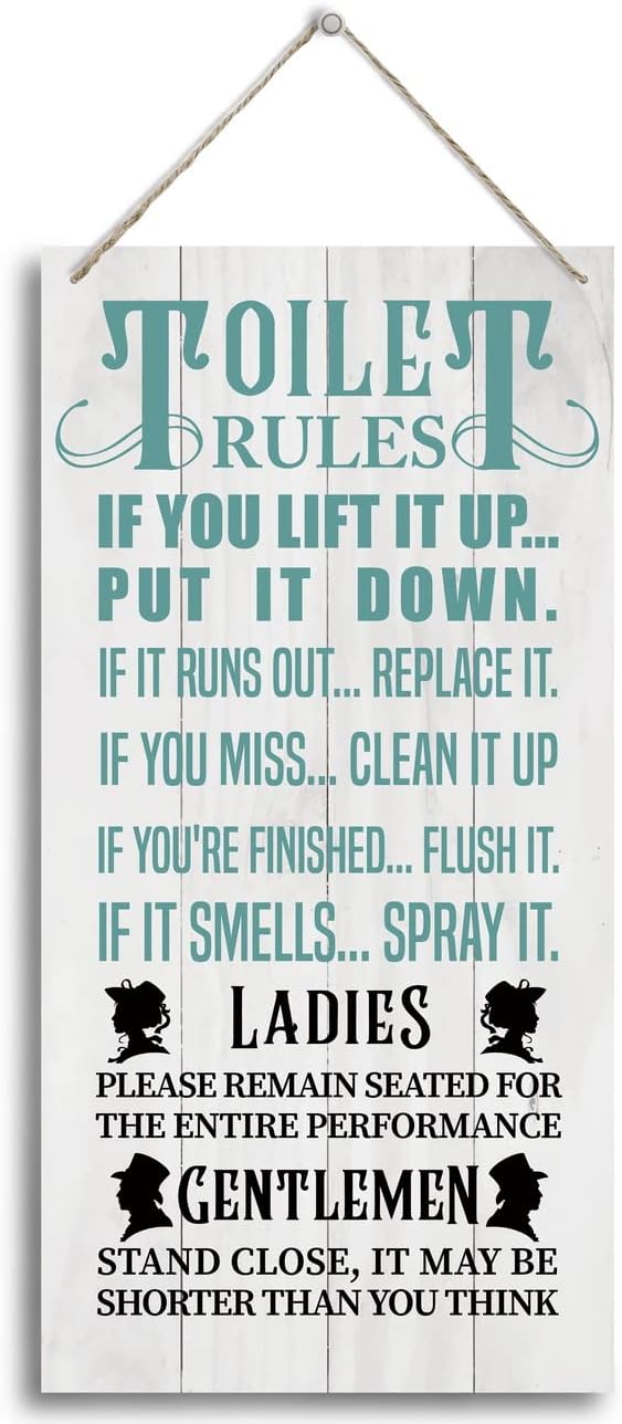 Bathroom Rules Wood Decor Sign, Toilet Rules, Hanging Printed Wooden Plaque Décor, Funny Bathroom Wall Décor, Vintage Bathroom Decor, Toilet Wall Decor Signs, Restroom Wooden Hanging Sign 12x 6inch