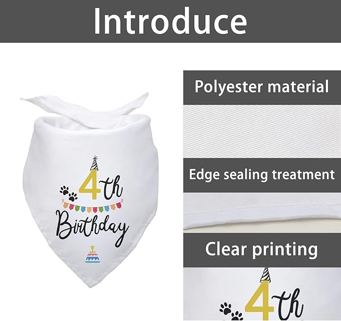 Dog Birthday Bandana Happy 4th Birthday Dog Bandana Party Supplies Pet Lover Gifts Happy Birthday Dog Triangle Scarf for Puppy Pet Scarf Accessories