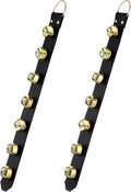 Frienda Hanging Jingle Sleigh Bells 7-Bell Dog Doorbells for Door Knob Faux Leather Belts Go Outside Dog Bells Christmas Decor and Holiday Decorations, 18.7 x 1.8 x 1 Inches(Black with Gold)