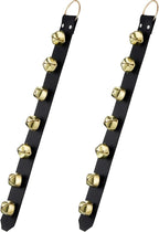 Frienda Hanging Jingle Sleigh Bells 7-Bell Dog Doorbells for Door Knob Faux Leather Belts Go Outside Dog Bells Christmas Decor and Holiday Decorations, 18.7 x 1.8 x 1 Inches(Black with Gold)