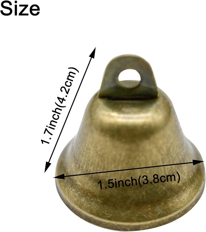 Maydahui 90 PCS Bronze Jingle Bells Brass Color Vintage Small Craft Bell (1.7 X 1.5 Inches) for Wedding Doors Dog Collar Christmas Hallowmas Decor