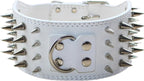 Studded Dog Collar, 3" Sharp Spiked Leather Dog Collar fit Training,Sports,Walking,Medium,Large,X-Large,for Pitbull,Labrador,Boxer (XL:21-24 inch, White)