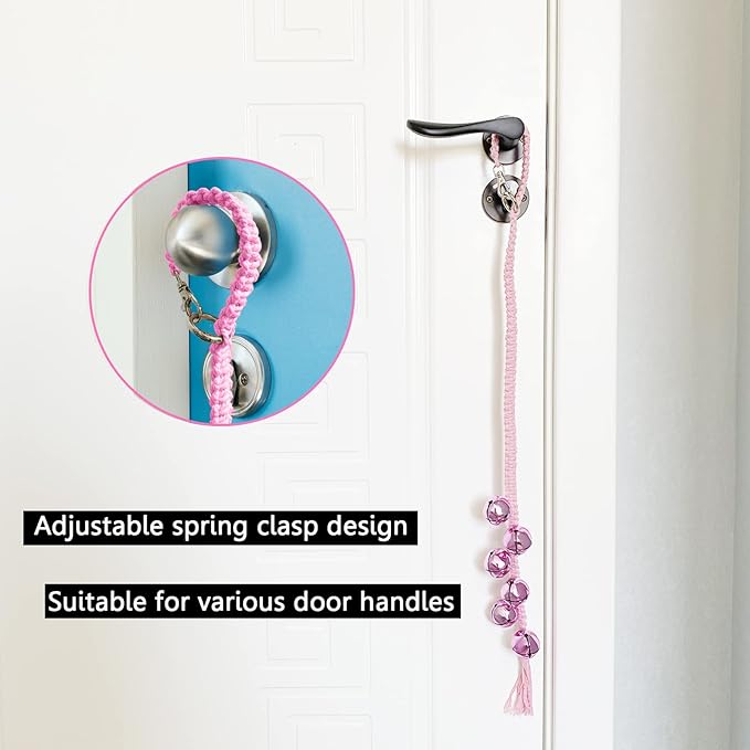 Dog Hanging Doorbells| 6 Extra Loud Dog Potty Training Bells| Adjustable Durable Braided Rope Door Bell for Dogs to Ring to Go Outside(Pink, Large)