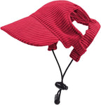 Dog Baseball Cap, Dog Cat Summer Beach Visor Hat with Ear Holes, Adjustable Puppy Sunbonnet Headdress (Red, Large)