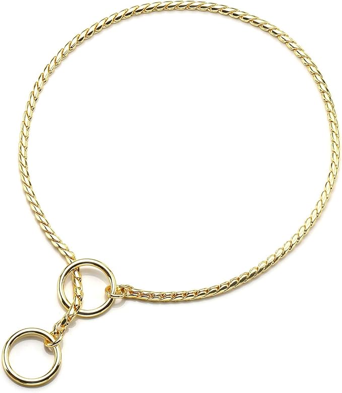 Mogoko Stainless Steel Dog Choke Chain Collar, Puppy Metal Snake Chain Pet Show Slip Collar Choker for Training Walking (Gold;16.0"*3.0mm)