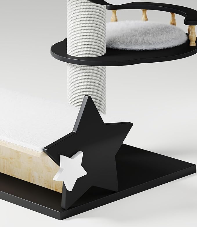 Modern Cat Tree Tower, 38" Natural Solid Wooden Cat House for Indoor Cats, 3 Level Heavy Duty Luxury Cat Condo and Removable Washable Cushions, Multiple Cats