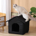 Outdoor Cat House Cat House for Outdoor and Indoor Use - Waterproof Shelter for Cats, Dogs, and Feral Animals (Black cat House, Large)