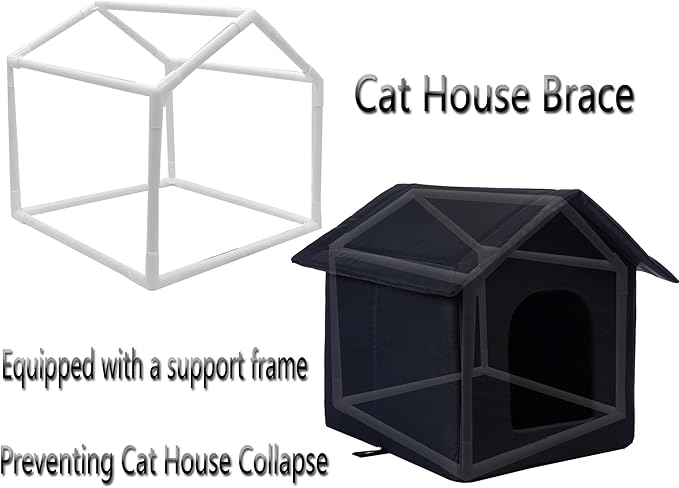 Cat Houses for Outdoor Cats Outdoor Houses for Feral Cats Cat House with Weatherproof Canvas Roof Stray Shelter (Cat House Black, Medium-Houses)