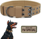 Tactical Dog Collar Military Adjustable Dog Collars Soft Nylon Training Collar with Patch Heavy Duty Metal Buckle Collars for Medium Large Dogs (Brown, L)