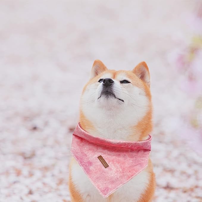 Elegant Little Tail Pink Dog Bandana, Soft Adjustable Square Kerchief for Small Large Dogs