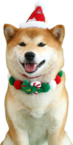 Elegant little tail Dog Christmas Costume 1PC Red Christmas Collar Soft Funny Pet Collars Headgear Adjustable Pom-Pom Headdress Cute Collar for Medium Dog Pet Party Accessories Costume
