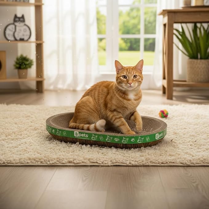 Cat Scratcher Lounge Cardboard Bed – Sturdy Oval Shape for Claw Care and Comfort