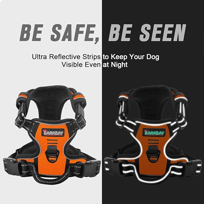 BARKBAY No Pull Dog Harness Front Clip Heavy Duty Reflective Easy Control Handle for Large Dog Walking(Orange,L)