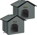 Rest-Eazzzy Cat House for Outdoor Cats, Weatherproof and Insulated Feral Cat House with Mat and Clip, Easy to Put Together, Selfwarming Cat Shelter for Winter, Never Blow Away (Grey, House X 2)