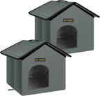 Rest-Eazzzy Cat House for Outdoor Cats, Weatherproof and Insulated Feral Cat House with Mat and Clip, Easy to Put Together, Selfwarming Cat Shelter for Winter, Never Blow Away (Grey, House X 2)