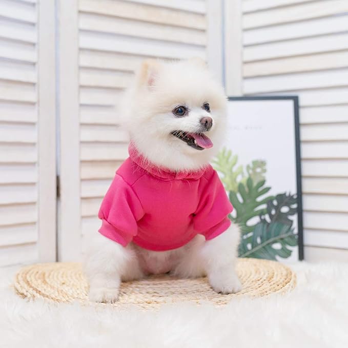 KOOLTAIL Dog Hoodie for Small Medium Dogs Cats,Soft and Warm Pet Sweater with Leash Hole and Pocket Boy Girl,Puppy Fall Winter Jacket Clothes,French Pitbull Cold Weather Coat Sweatshirt,Deep Pink XS