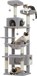 PAWZ Road Large 72 Inch Cat Tree and Tower for Indoor Cats - With Sisal-Covered Scratching Posts, Padded Perches, Condos, and Basket - Gray