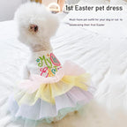ANIAC Happy 1st Easter Dog Dress Girl Holiday Puppy Clothes for Small Dog Easter Cat Outfit Eggs Print Rainbow Doggy Princess Tutu Dress Pet Clothing (X-Large)