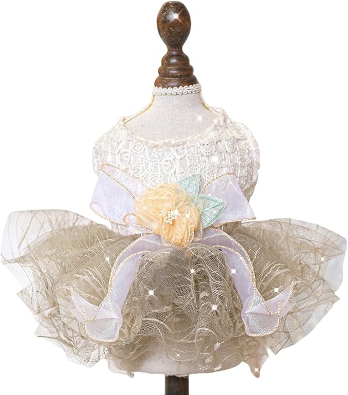 Furbabycare® Elegant Sweet Fashion Puppy Dog Blingbling Princess Skirt Pet Dog Lace Cake Camisole Tutu Dress I-Camellia X-Small