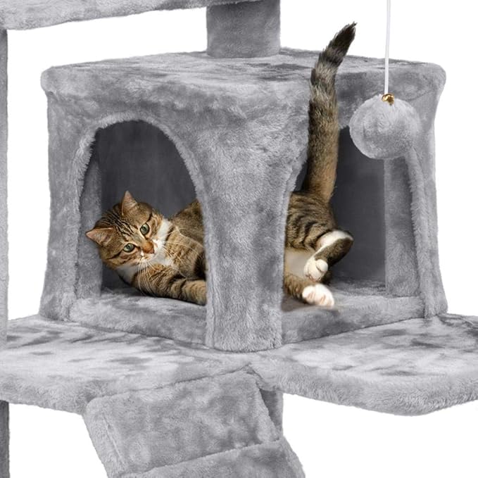 Topeakmart 54in Cat Tree, Cat Tower w/Large Cat Condo Scratching Posts and Perch, Cat Stand House Furniture, Light Gray
