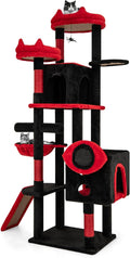 Tangkula Gothic Cat Tree, Large Spooky Cat Tower with Sisal Scratching Posts & Ramp, 2 Cat Condos, 2 Devil Ear-Shaped Perches, Spider Toys, Bat-Shaped Platform, Basket Bed, Goth Cat Tree, Black & Red