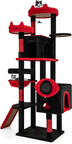 Tangkula Gothic Cat Tree, Large Spooky Cat Tower with Sisal Scratching Posts & Ramp, 2 Cat Condos, 2 Devil Ear-Shaped Perches, Spider Toys, Bat-Shaped Platform, Basket Bed, Goth Cat Tree, Black & Red