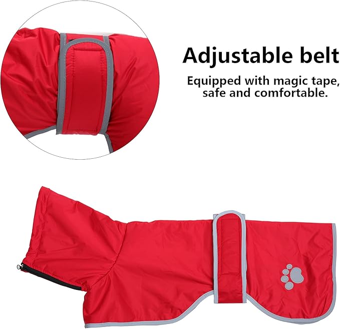 Geyecete Dog Winter Coat Greyhound Raincoat Fabric with Lamb Velvet Inside Outdoor Dog Apparel with Adjustable Bands for Medium, Large Dog-Red-XS