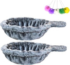 SHENGOCASE 2-Pack 13" Grey Cat Tree Tower Replacement Basket Lounger Hammock Bed, 5pcs Hanging Pom-pom Toys with Elastic Strings, Cat Tree Accessories Hammock Attachment