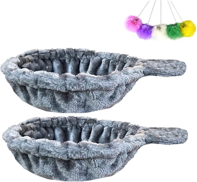 SHENGOCASE 2-Pack 14.6" Large Grey Cat Tree Tower Replacement Basket Lounger Hammock Bed, 5pcs Hanging Pom-pom Toys with Elastic Strings, Cat Tree Accessories Hammock Attachment