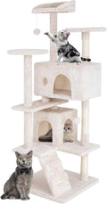 Cat Tree 53 inches Cat Tower for Indoor Cats Cat House with Replaceable and Removable Dangling Ball Cat Trees and Towers with Funny Toys, Beige