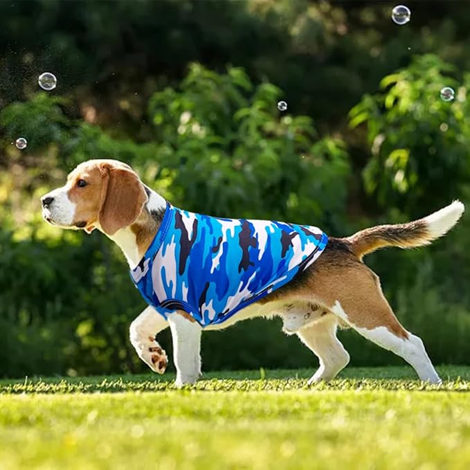 PET SHOW 4 Pack Paw Bone Printed Dog Clothes Shirts Soft Vest Lightweight Sleeveless Cats Doggies T-Shirts Puppies Tank Top Tee for Small Medium Dogs White Black Pink Blue (Small, Blue for Boys)