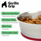 GORILLA GRIP Dog Bowls, Food Grade 304 Stainless Steel, Holds 2 Cups Each (16 fl oz) Food and Water Bowl for Feeding Dogs and Cats, Dishwasher Safe, Rust Resistant, BPA Free Rubber Base Set of 2 Red