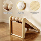 L Shaped Cat Scratching Post with Ball Toys, Sisal & Wooden Base Cat Scratcher Ramp for Indoor Cats, 23.6" Tall Durable Cat Scratch Pad for Wall and Couch Protection (Natural)