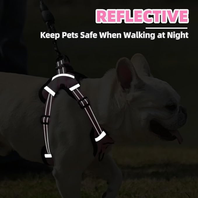 PUPTECK No Pull Dog Harness Small Sized Dog, Adjustable Reflective Escape Proof Easy Control, Comfortable Soft Padded Step in Pet Vest Harness, Pink, S