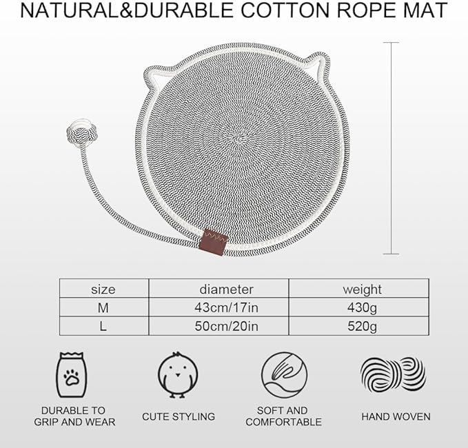 Personalized Cat Scratcher Mat, Customized with Name Text Natural Cotton Rope Round Horizontal Cat Scratching Pads with Ball Toy, Cat Furniture Protector for Wall, Couch, Carpets, Sofa (Black)